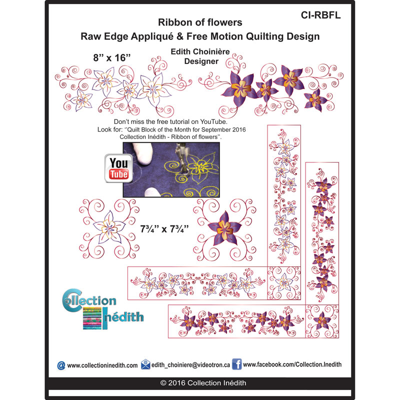 Pattern of Ribbon of Flowers - Free Motion Quilting and Raw Edge Applique Technique - View 1