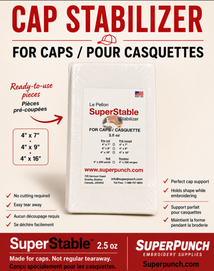 Entoilage déchirable pour casquettes de 2,5 oz spécialement conçu pour broder des casquettes - View 2