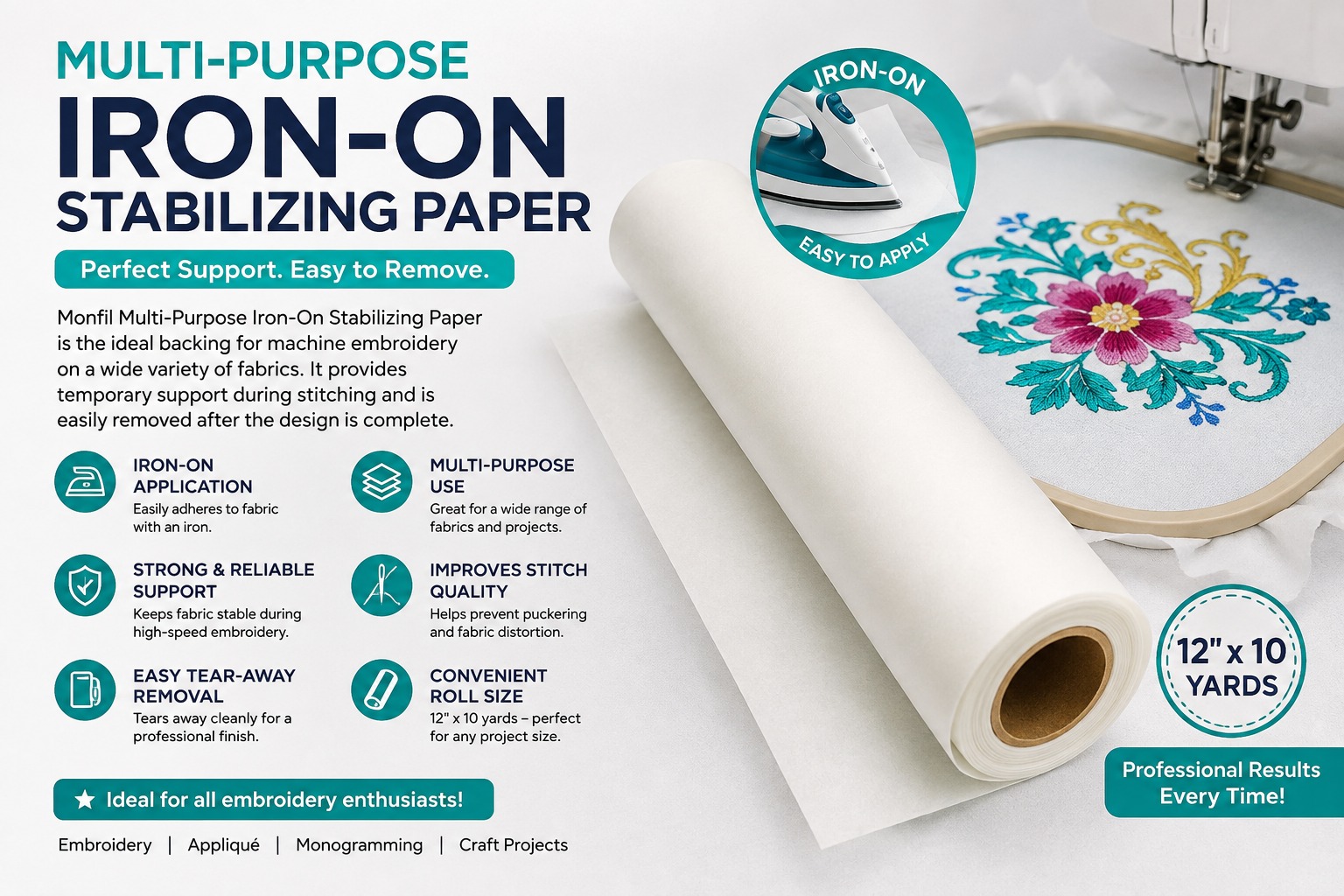 Papier Stabilisateur Thermocollant Multi-Usage – Pour Broderie, Couture et Quilting - View 2