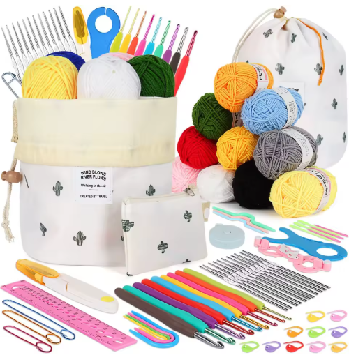 64-Piece Wool Knitting DIY Crochet Set Simple Easy to Learn Kit with Storage Bag for Beginners for Hand Use & Travel - View 1