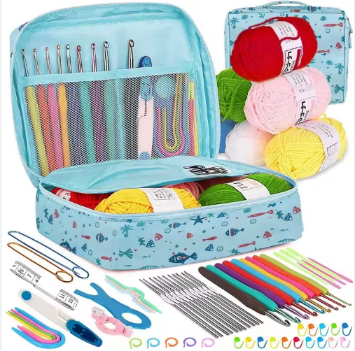 Kit de crochet DIY 58 pièces, ensemble de laine pour débutants, outils et accessoires de tricot, sac de voyage portable, matériel de crochet inclus. - View 2