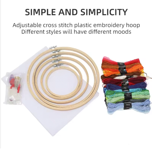 Kit portable de broderie et point de croix avec tambour en plastique et 50 couleurs de fils – Ensemble DIY pour travaux d’aiguille - View 3