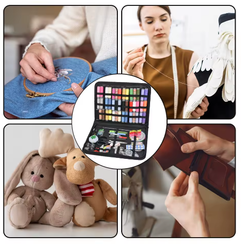 Kit de couture DIY MINI pour loisirs créatifs, comprenant des accessoires de couture circulaires en plastique, le tout emballé dans un sachet. - View 4