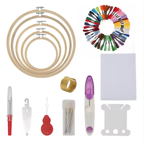 Kit portable de broderie et point de croix avec tambour en plastique et 50 couleurs de fils – Ensemble DIY pour travaux d’aiguille - View 5